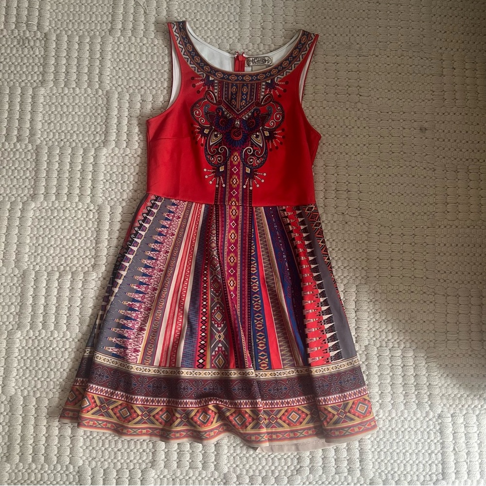 Flying Tomato Red and Multicolor Midi Dress